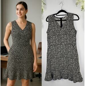 LOFT Sleeveless Ruffle Hem Leopard Dress Size 10 Fit & Flare Chic Neutral Classy